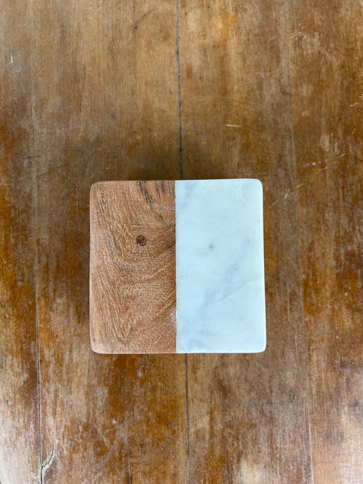 Square Wooden and Marble Coaster Set (4)