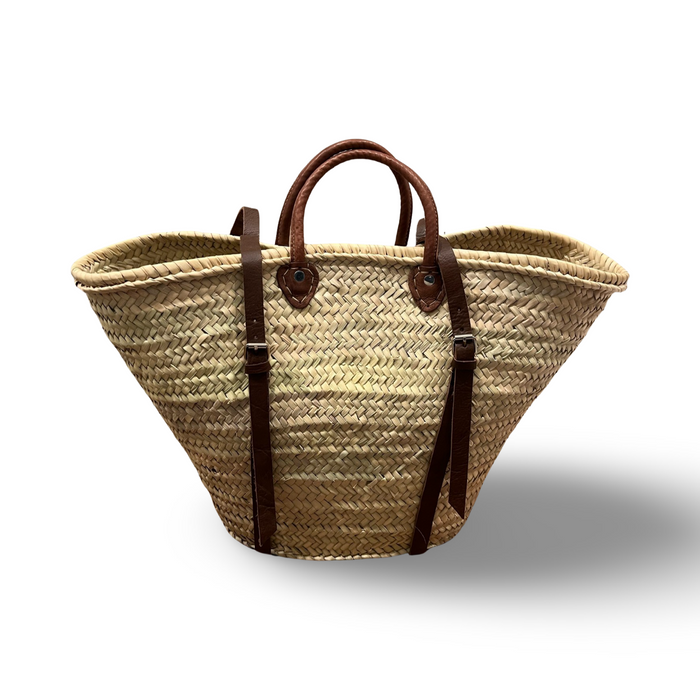 Leather And Straw Basket/Backpack combo