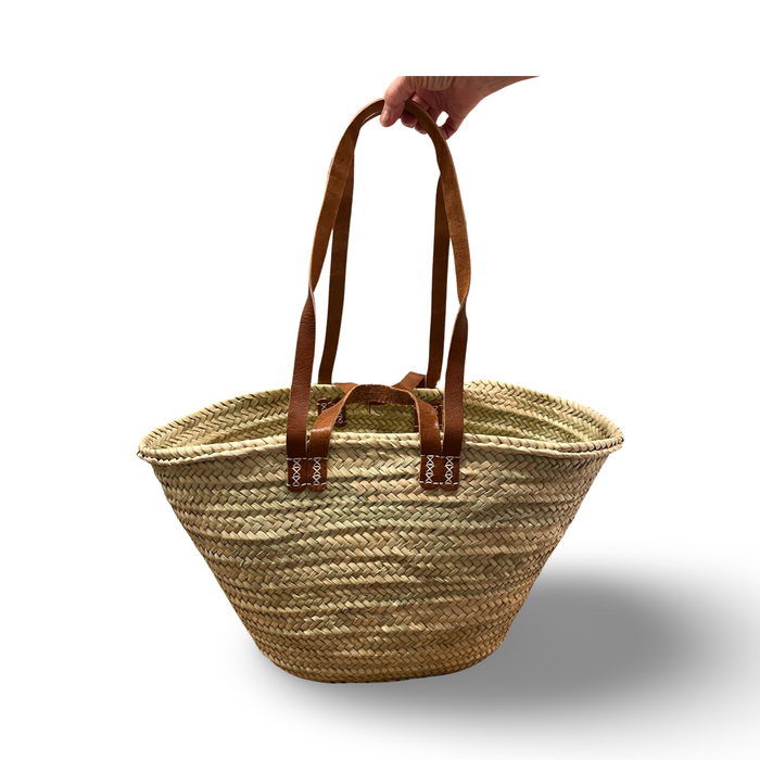 Straw Basket with Double Leather Handles