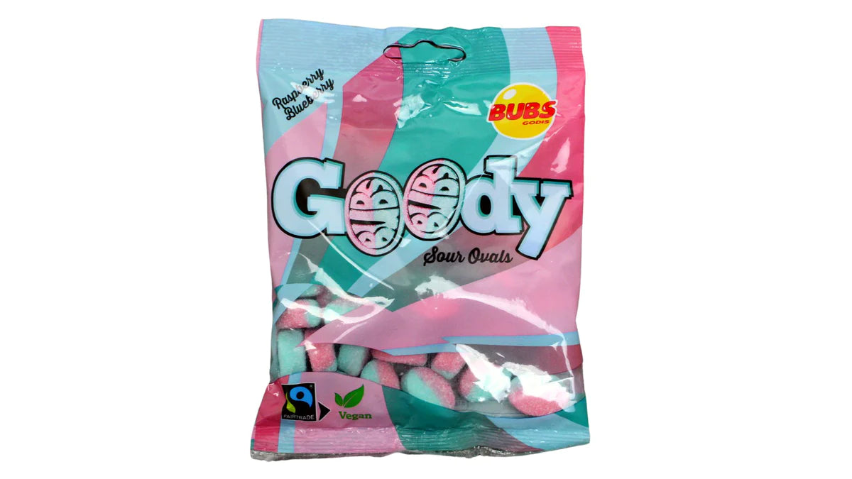 Bubs Godis Goody Sour Raspberry and Blueberry Ovals