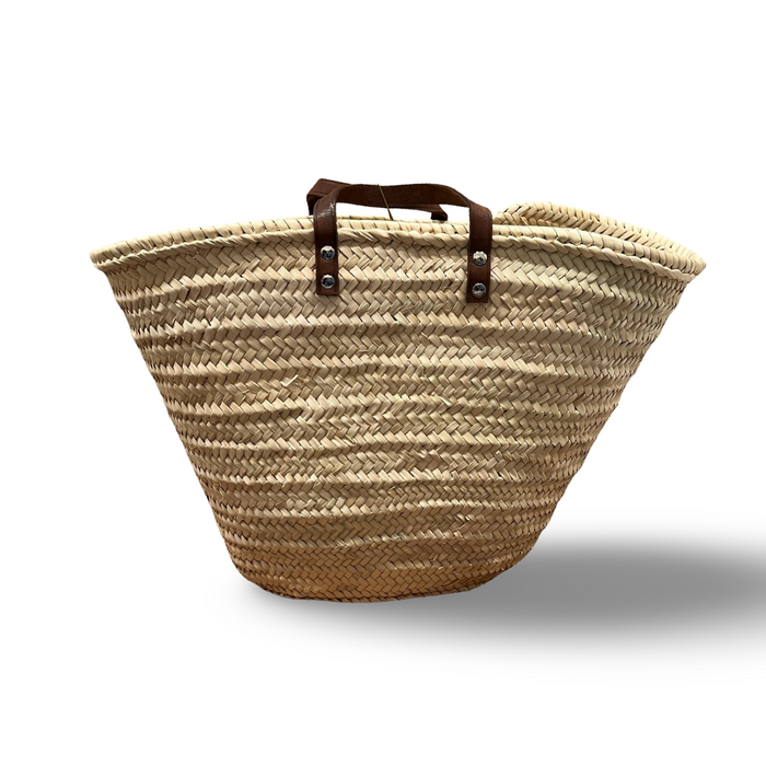 Straw Basket with Leather Handle