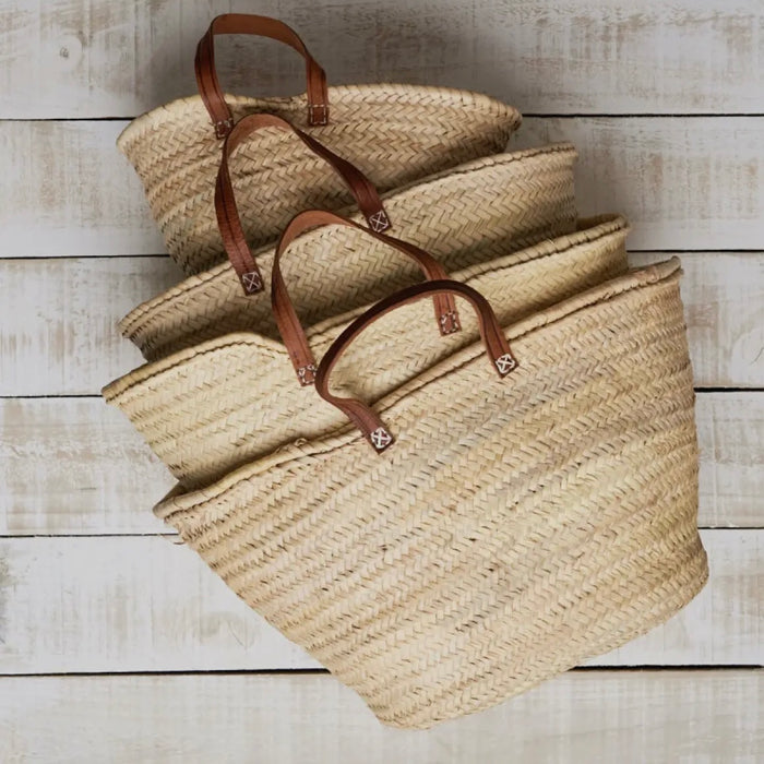 Straw Basket with Leather Handle