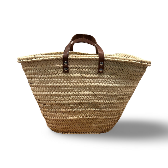 Straw Basket with Leather Handle