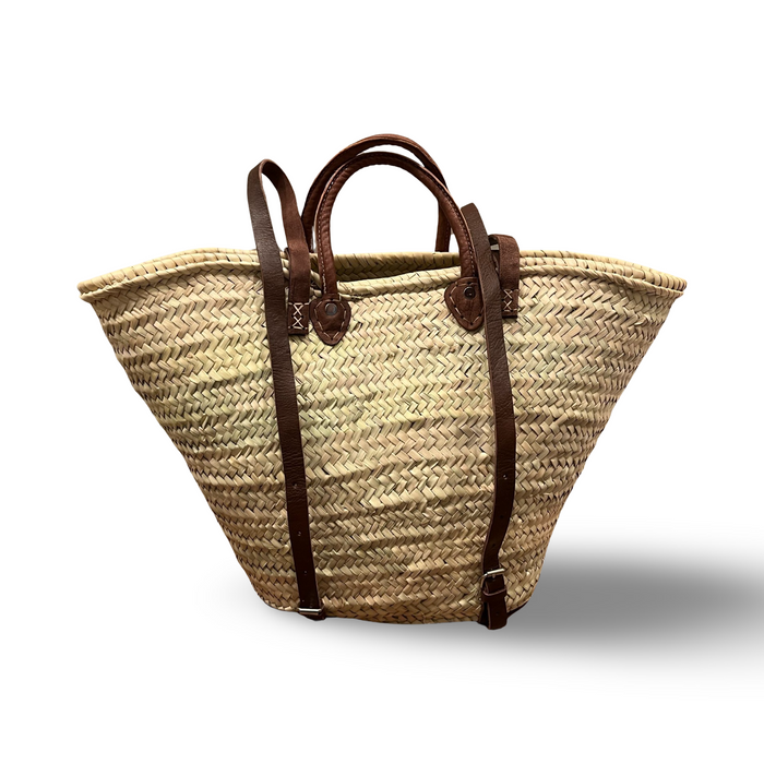 Leather And Straw Basket/Backpack combo