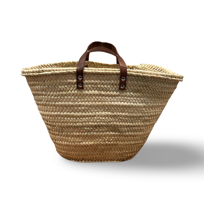 Straw Basket with Leather Handle