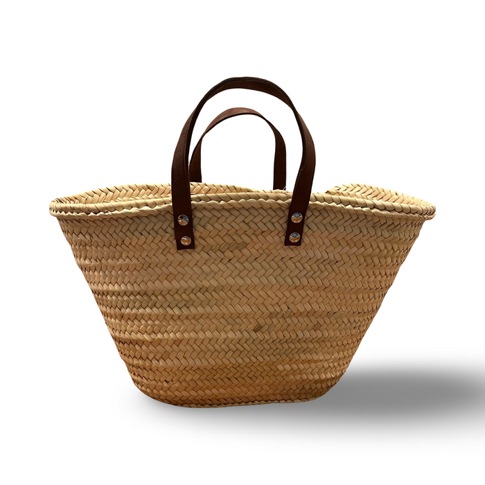 Straw Basket with Leather Handle