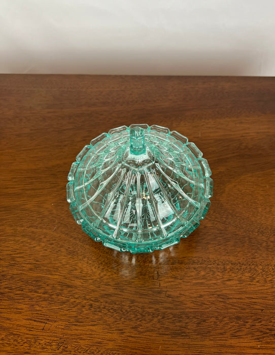 Vintage Blue Depression Glass Dish with Lid