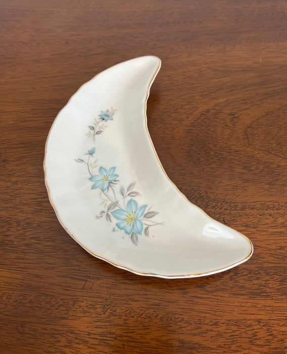 Vintage Blue Floral Crescent Shaped Dish