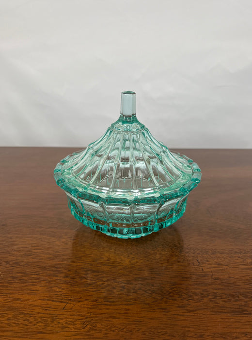 Vintage Blue Depression Glass Dish with Lid