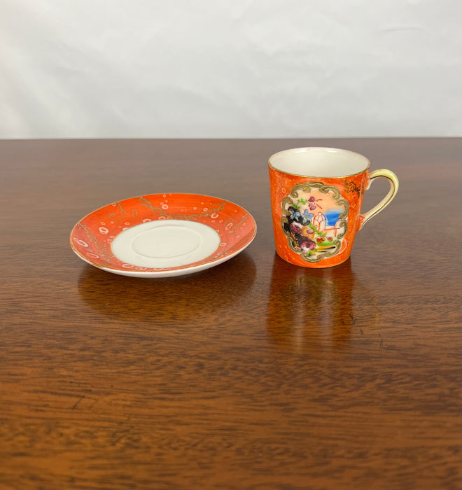 Vintage Hand painted Orange Japanese Cup and Saucer