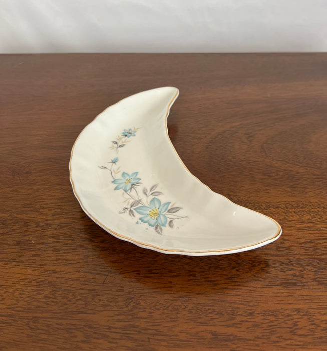 Vintage Blue Floral Crescent Shaped Dish