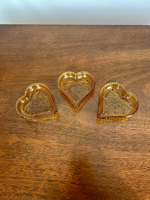 Vintage Amber Depression Glass Heart Shaped Trinket Dish