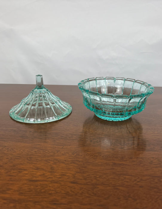 Vintage Blue Depression Glass Dish with Lid