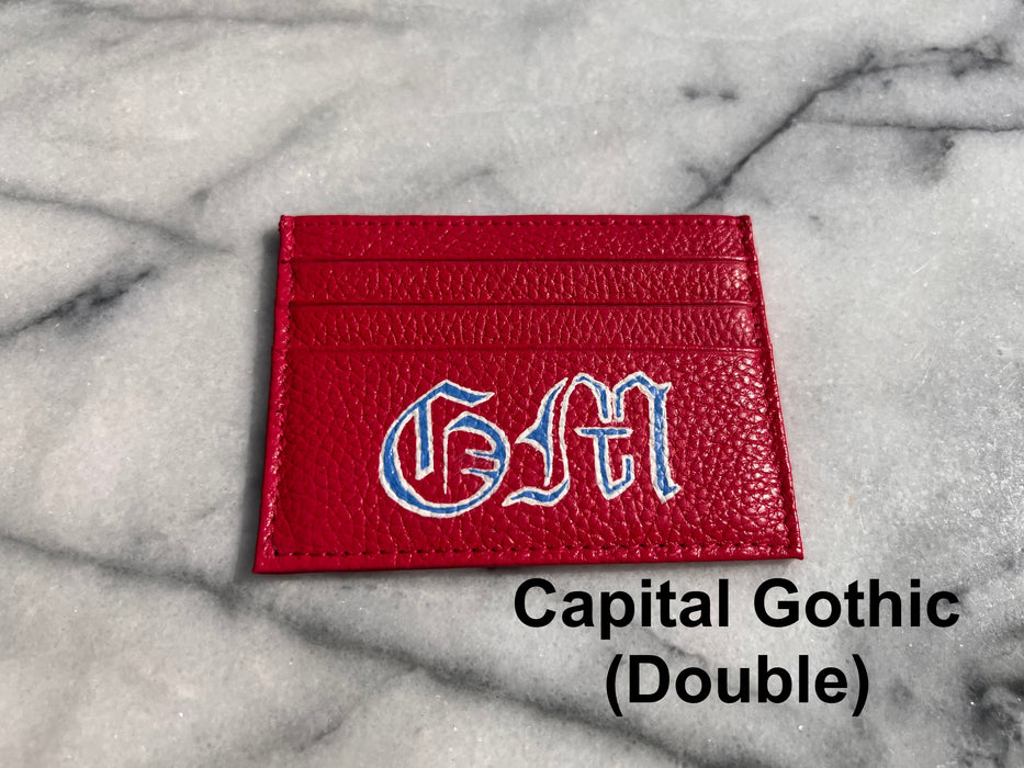 Pebbled Leather Card Case with Initials