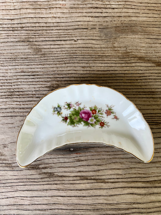 Vintage Floral Crescent Shaped Dish
