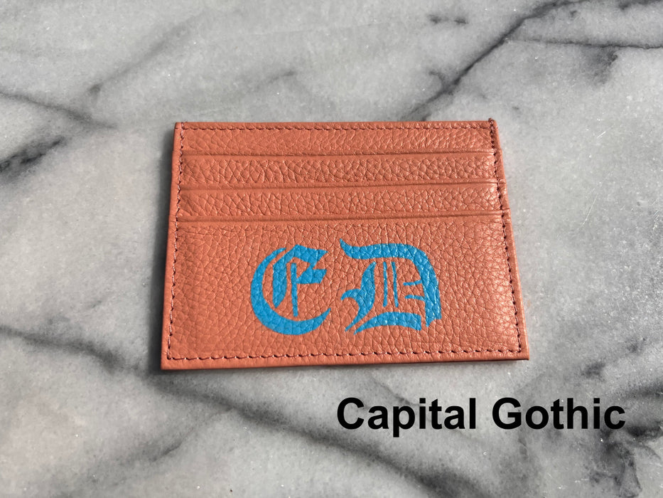 Pebbled Leather Card Case with Initials