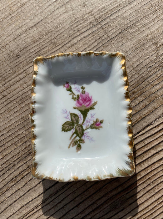 Vintage Peony Hand Painted Trinket Dish