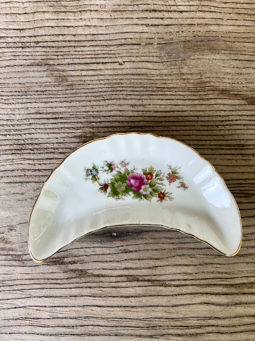 Vintage Floral Crescent Shaped Dish