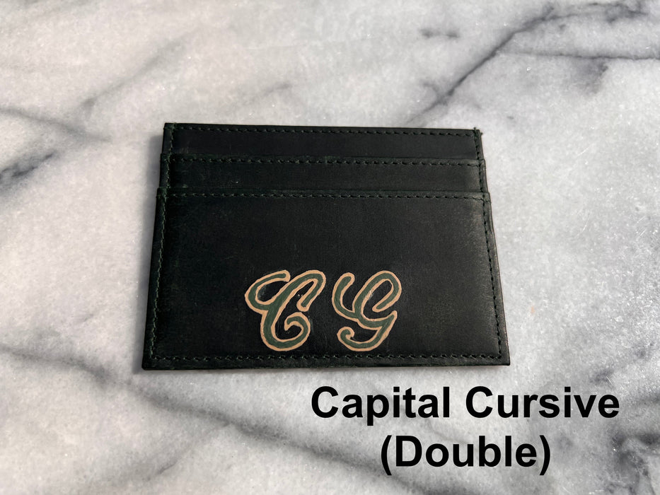 Pebbled Leather Card Case with Initials